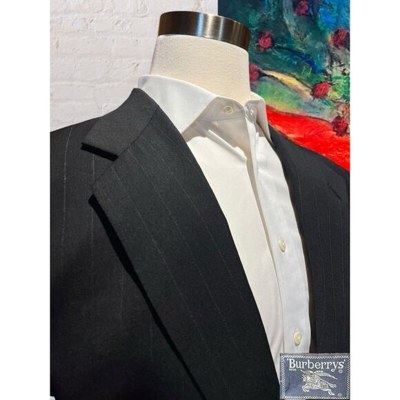 Vintage Burberry 44R Black Gray Pinstripe Blazer Sport Coat Jacket - Picture 3 of 14